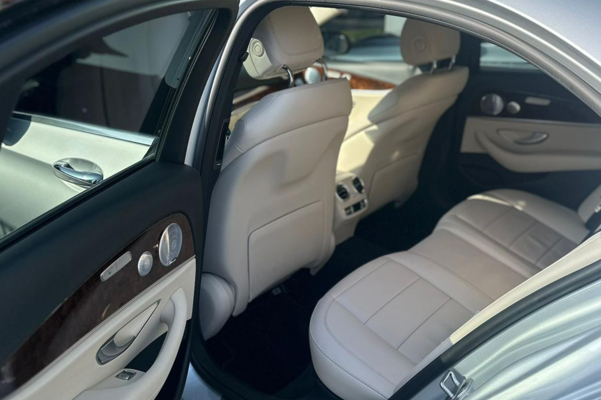 Business-class car interior with leather seats
